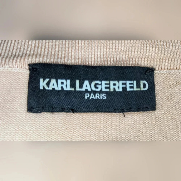 Karl Lagerfeld Paris Faux Pearl Neck Pale Pink  Lightweight Pullover Sweater, M - Picture 4 of 11